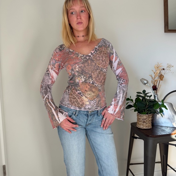 Goa LA Y2K Patchwork Mesh Long Sleeve Top XS S - Picture 8 of 9